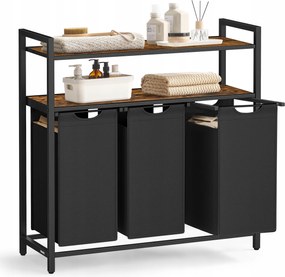 Szennyestartó kosár 3 kihúzható és kivehető zsákkal, 2 polccal 40L