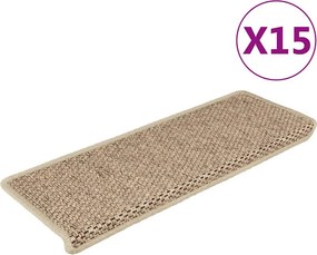 vidaXL 15 db szizál hatású homokszínű öntapadó lépcsőszőnyeg 65x21x4cm