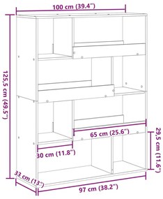 füstös tölgy színű szerelt fa térelválasztó 100 x 33 x 125,5 cm