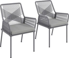 Outsunny 2 db-os Rattan Kerti Szék Szett Kültéri Bútor Karfával, Levehető Háttámlával és Párnával, Időjárásálló | Aosom