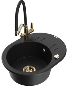 Mexen Kevin egymedencés gránit mosogató Duo konyhai csappal, fekete - 6517-77-671701-57-G