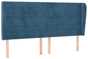 sötétkék bársony fejtámla szárnyakkal 163 x 23 x 118/128 cm