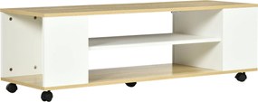 HOMCOM TV állvány kerekekkel - Floating TV állvány 2 tárolópolccal 55 hüvelykes tévékhez - 120x40x38.5 cm Fehér | Aosom