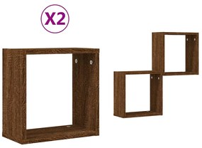 2 db barna tölgy színű fali kockapolc 30 x 15 x 30 cm