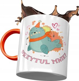 Narancssárga bögre fóka ajándék fényképes nyomtatással