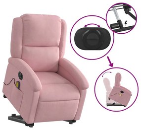 elektromos felállást segítő rózsaszín bársony masszázsfotel