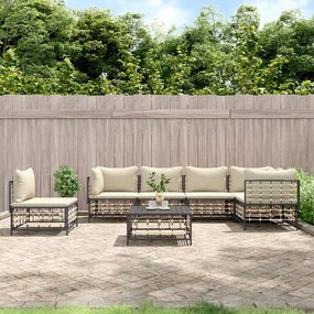 7 részes antracitszürke polyrattan kerti ülőgarnitúra párnákkal