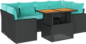 vidaXL 7 részes fekete polyrattan kerti ülőgarnitúra párnával