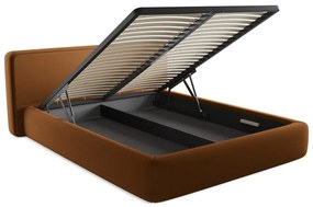 Terrakotta színű kárpitozott ágyneműtartós franciaágy ágyráccsal 160x200 cm Kiana – Makamii