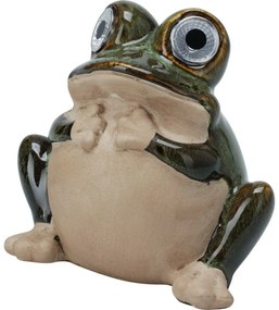 Béka napelemes kerti dekoráció, porcelán, 11 x 6,6 x 13,5 cm