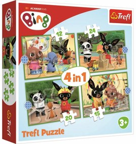 Trefl Puzzle Bing Szerencsés nap, 4 az 1-ben, 12, 15, 20, 24 részes