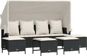 vidaXL 5 részes fekete polyrattan kerti kanapészett párnákkal