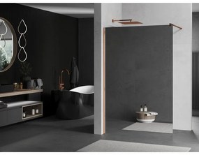 Mexen Kioto zuhany paraván 90x200 cm 8 mm, rózsa arany profil, üveg tükör hatás, 800-090-101-60-50