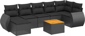vidaXL 8 részes fekete polyrattan kerti ülőgarnitúra párnákkal
