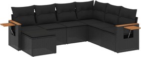 vidaXL 7 részes fekete polyrattan kerti ülőgarnitúra párnával