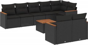 vidaXL 9 részes fekete polyrattan kerti ülőgarnitúra párnákkal