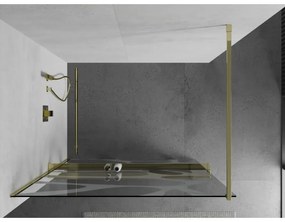 Mexen Kioto +, zuhany paraván polccal és törölközőtartóval 140 x 200 cm, 8mm átlátszó üvegmintás fehér, arany profil 800-140-121-50-97