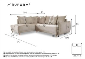 Téglavörös kordbársony kinyitható sarokkanapé (bal oldali) Lazy Lukka – Miuform