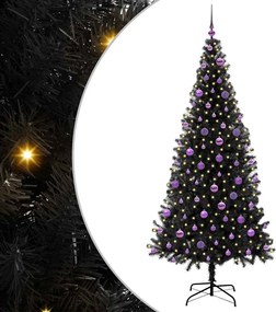 vidaXL Karácsonyfa 300 LED-del állvánnyal Fekete 210 cm PVC