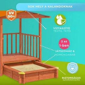 SUNNY verandás homokozó, 130x130x143cm, barna/narancssárga Jurhan