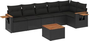 vidaXL 7 részes fekete polyrattan kerti ülőgarnitúra párnával