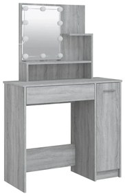 szürke sonoma LED-es fésülködőasztal 86,5 x 35 x 136 cm