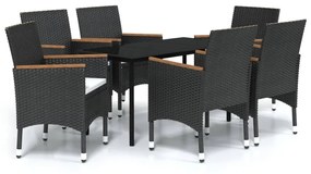 vidaXL 7 részes fekete kerti étkezőgarnitúra párnákkal