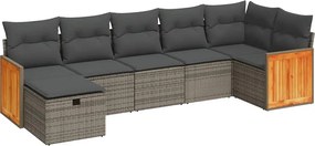 vidaXL 7 részes szürke polyrattan kerti ülőgarnitúra párnákkal