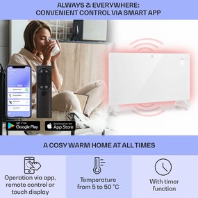 Klarstein Bansin Crystal Smart, konvektor, 1500 W, 5 - 50 °C, vezérlés applikáción keresztül