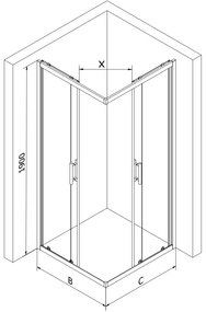 Mexen Rio, szögletes zuhany tolóajtóval 70 (ajtó) x 70 (ajtó) x 190 cm, 5mm átlátszó üveg, króm profil + fekete SLIM zuhanytálca, 860-070-070-01-00-4…