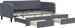 vidaXL sötétszürke kihúzható bársony heverő fiókkal 90 x 190 cm