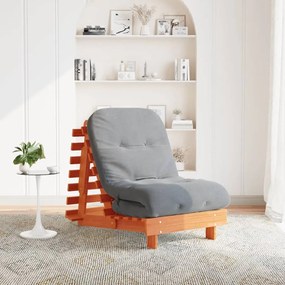 viaszbarna tömör fenyőfa futon kanapéágy matraccal 70x206x11 cm