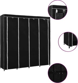 vidaXL fekete ruhásszekrény 4 tárolórekesszel 175 x 45 x 170 cm