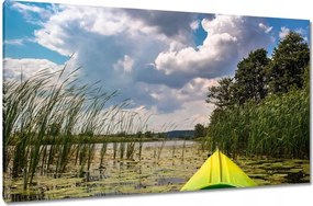 Vászonkép 120x70 Kajakkal a tó körül