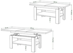 Bővíthető ROY konferencia/étkezőasztal emelhető lappal, craft tölgy/fekete