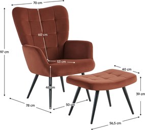 Fotel lábtartóval, barna Velvet szövet/fekete, HABEN