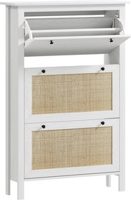HOMCOM Előszobai Cipőtároló Szekrény 3 Fiókkal, Rattan Hatású Hajtható Ajtók - 80 x 23,5 x 121,5 cm Fehér | Aosom