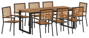 vidaXL Kert étkező szett 9 pcs Fekete Tömör Akácfa