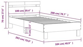 barna tölgy színű fejtámlás ágykeret matrac nélkül 100 x 200 cm