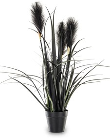 Fekete cserepes műnövény zöld leveles fekete borókákkal 55x50x40cm