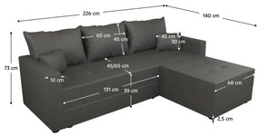Univerzális, L-alakú, kihúzható sarokülőgarnitúra DUBLIN, szürke