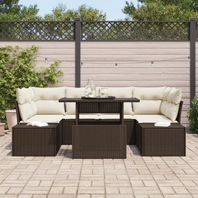 7 Darabos Kerti Sofasor Párnákkal Barna Poli Rattan