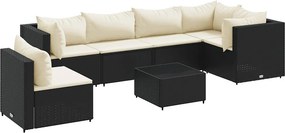vidaXL 7 részes fekete polyrattan kerti ülőgarnitúra párnákkal