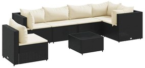 vidaXL 7 részes fekete polyrattan kerti ülőgarnitúra párnákkal