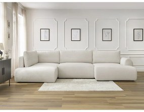 Krémszínű kordbársony kinyitható sarokkanapé (jobb oldali-U alakú) Lucien – Bobochic Paris