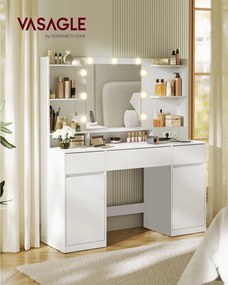 KAILYN Fésülködő asztal, tükrös sminkasztal LED világítással puffal és 2 szekrénnyel