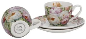 Pünkösdi rózsás porcelán csésze aljjal - 270 ml - 2 személyes készlet díszdobozban