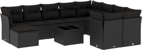 vidaXL 11 részes fekete polyrattan kerti ülőgarnitúra párnákkal