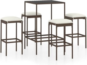 vidaXL 5 darabos barna polyrattan kerti bárszett párnákkal