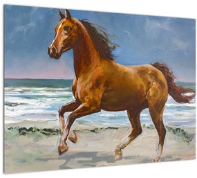 Egy ló képe a tengerparton (üvegen) (70x50 cm)